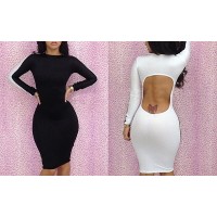 Stitching Packet Buttock Hollow Out Backless Polyester Color Matching Dress For Women